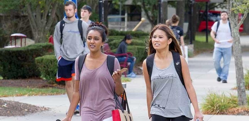 students walking on the quad